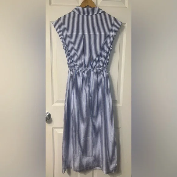 Maurices Blue & White Striped Twist-Front Cutout Midi Shirt Dress Sz XS Preppy - Picture 3 of 11